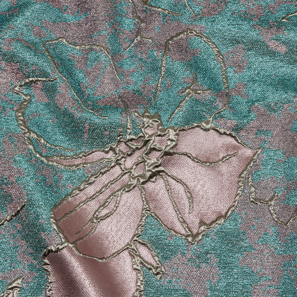 Metallic Champagne, Pink and Blue Mottled Floral Luxury Brocade - Joann Fabrics
