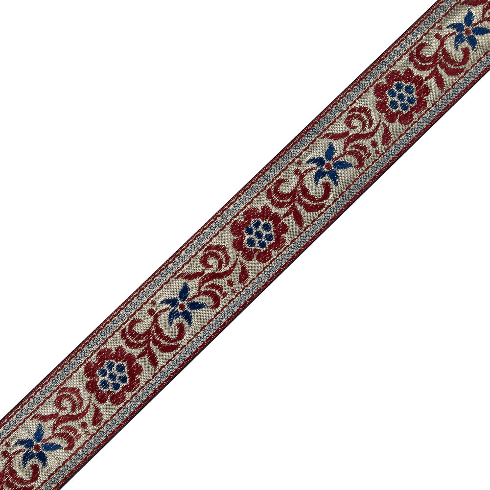 Metallic Gold and Red Floral Jacquard Ribbon - 1.5