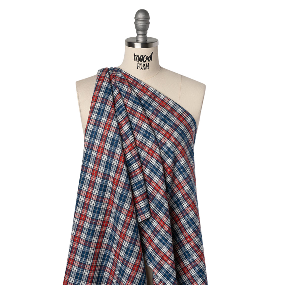 Lightweight Brushed Cotton Herringbone Twill Shirting - Red, Sea Blue and White Plaid - Deadstock - Joann Fabrics