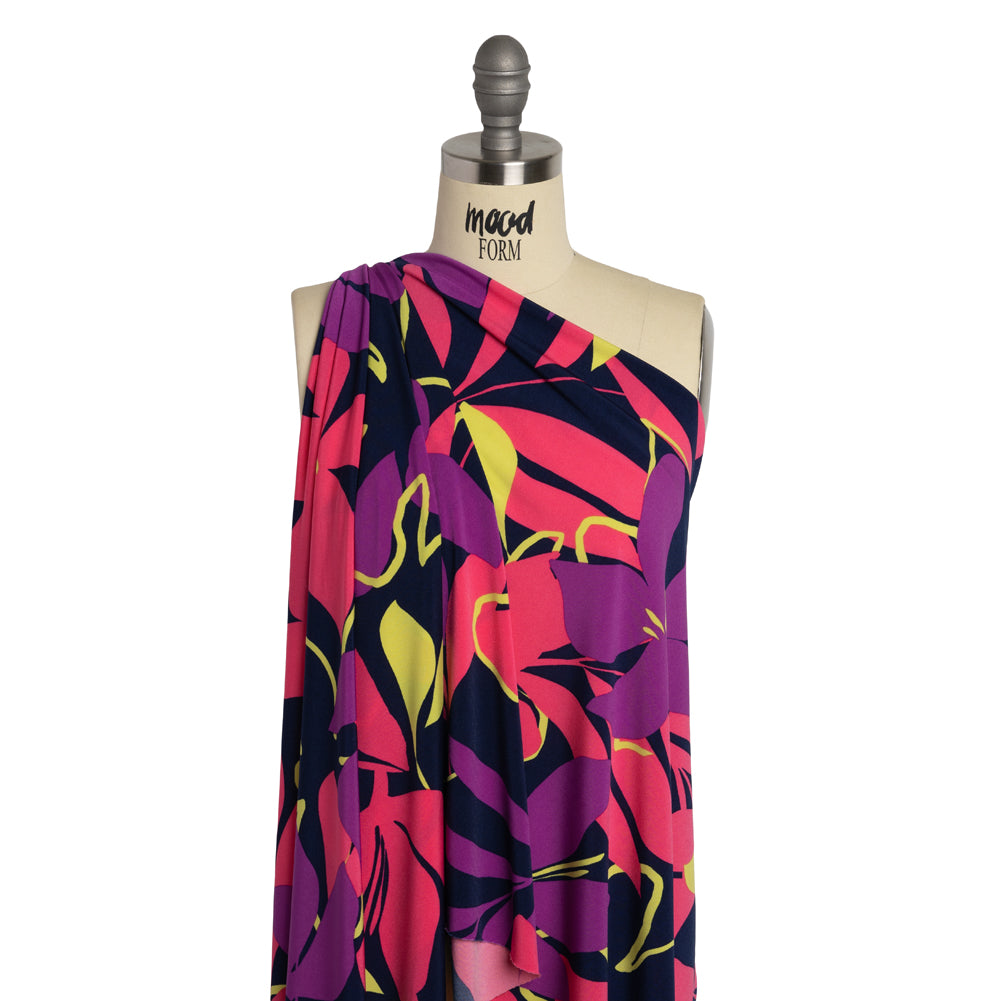 Stretch Polyester Tricot - Hot Pink, Purple and Navy Floral - Designer Deadstock - Joann Fabrics