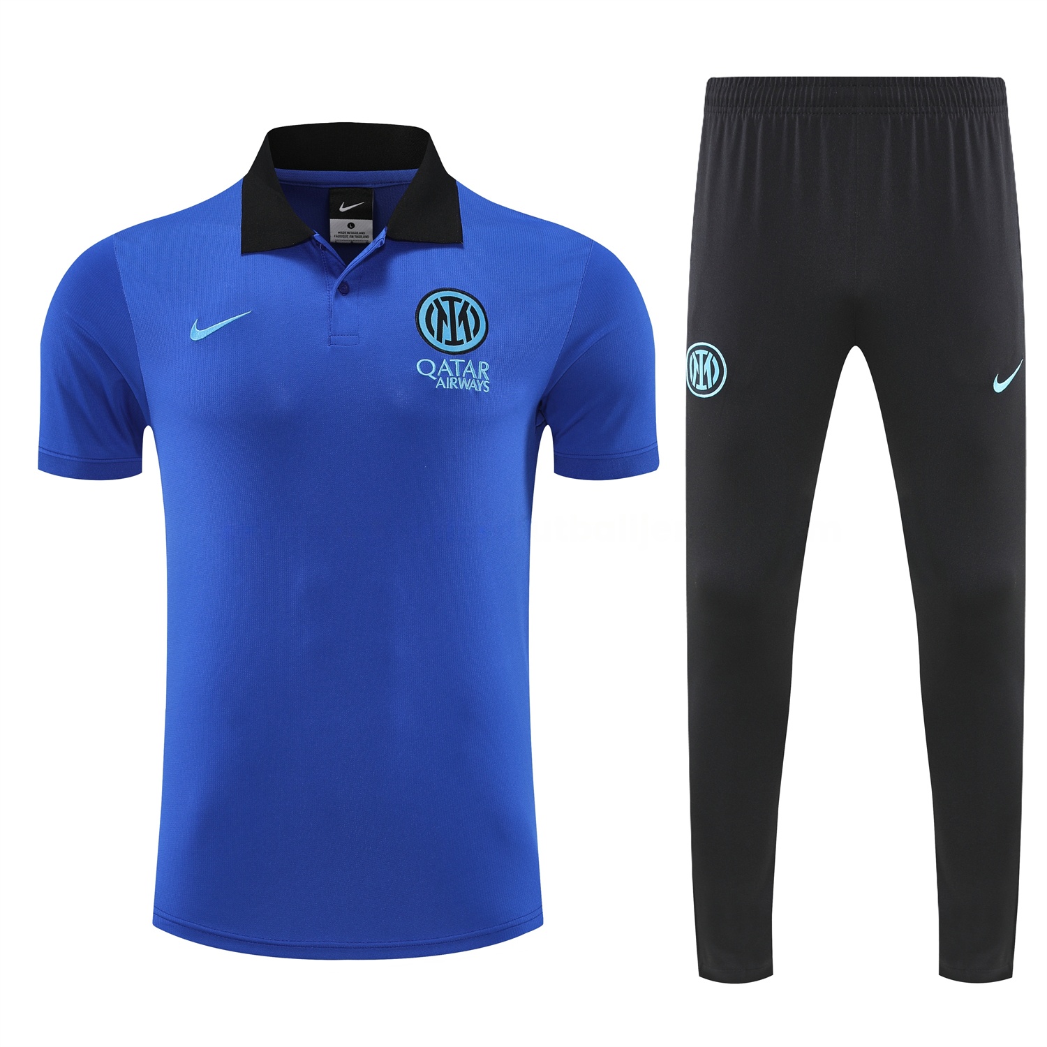 Inter Milan 25-26 POLO Short-Sleeve Training Set - Ocean Blue Top and Black Pants - UnitedFutballJersey