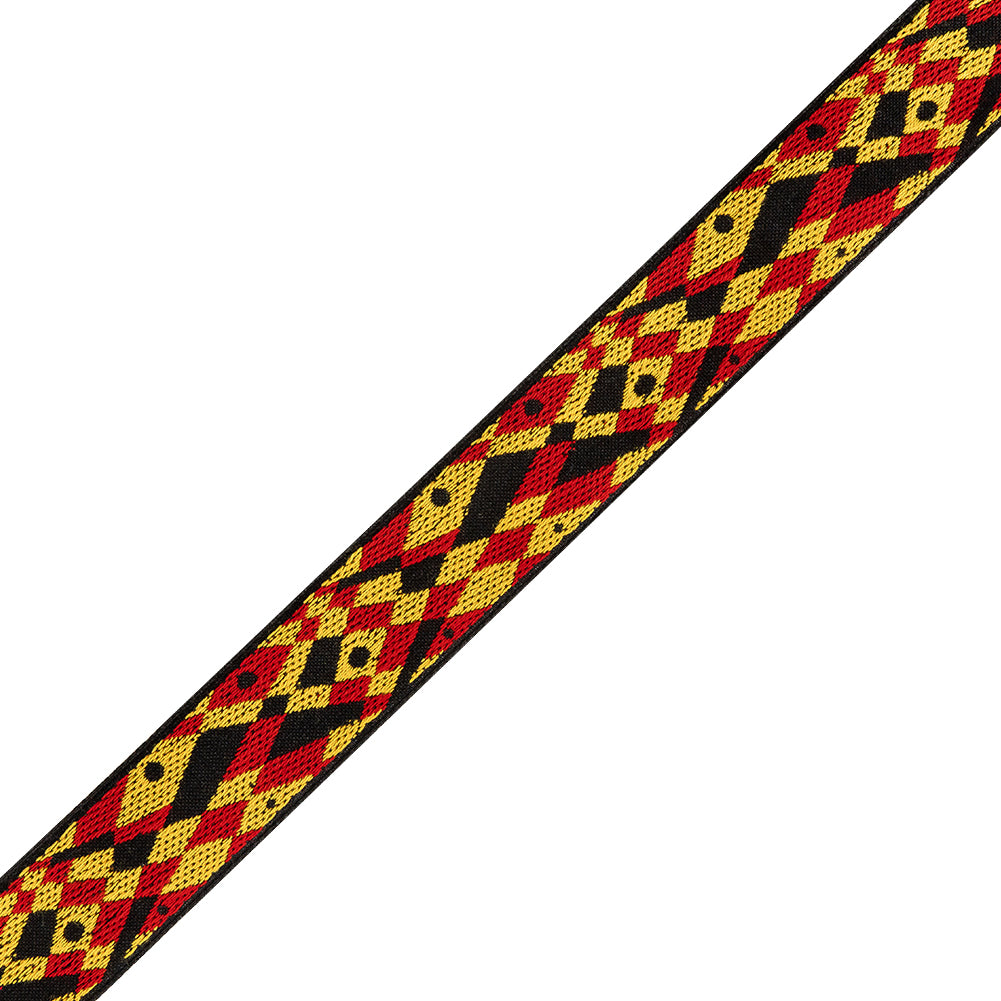 Black, Red, and Yellow Geometric Jacquard Ribbon - 1.5