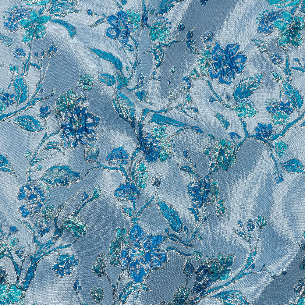 Metallic Periwinkle, Dark Blue and SIlver Flowering Vines Luxury Brocade - Joann Fabrics