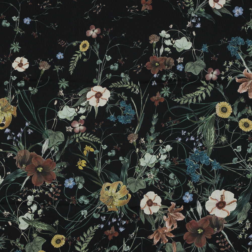Stretch Cotton Sateen - Black Floral - Persephone's Bouquet Print - Mood Exclusive Gaia Collection - Joann Fabrics