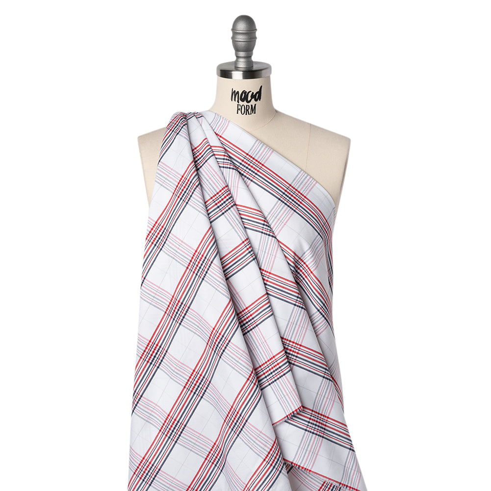 Cotton Oxford Shirting - Navy, Red, and Pale Gray Plaid - Deadstock - Joann Fabrics
