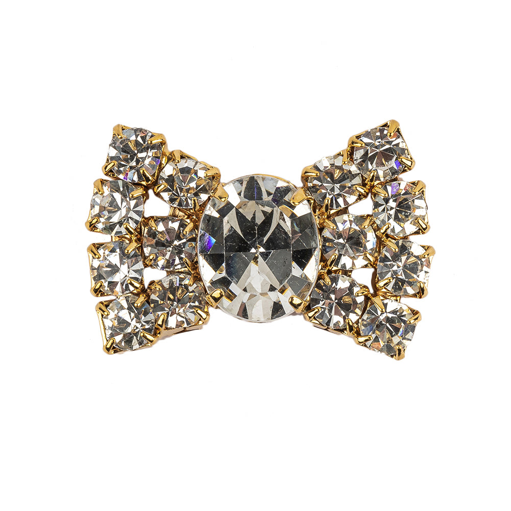 Vintage Swarovski Crystal Rhinestones and Gold Metal Bow with Shank Back - 0.75