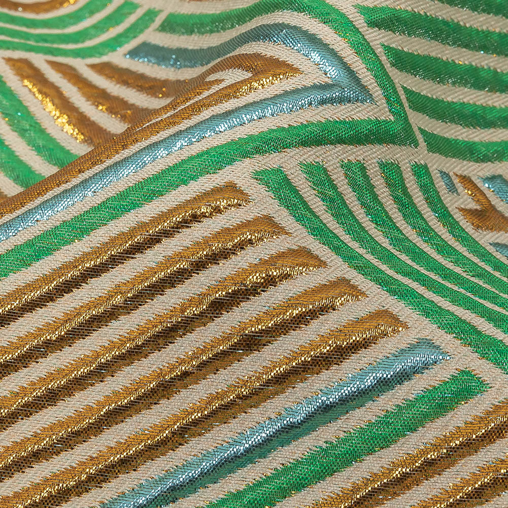 Metallic Gold, Powder Blue and Seafoam Diamond Stripes Luxury Brocade - Joann Fabrics
