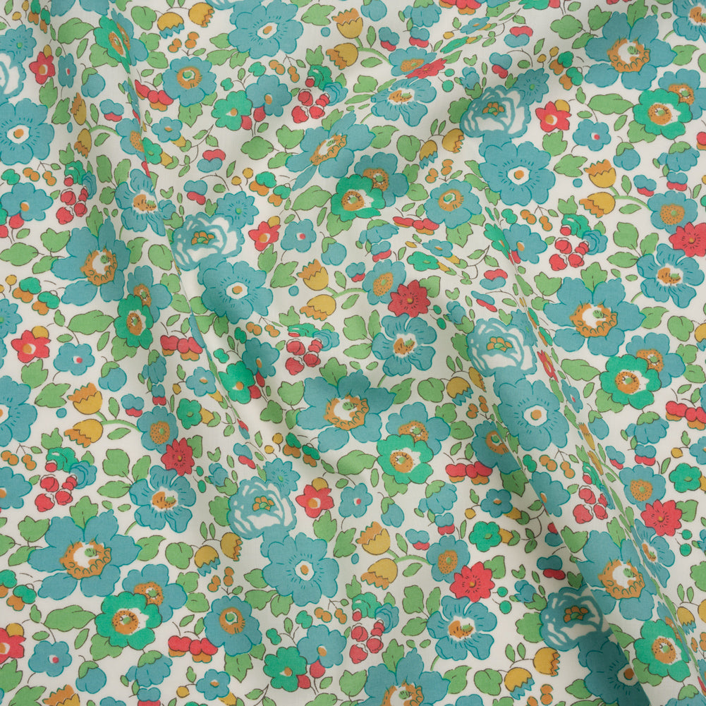 Liberty Fabrics Tana Lawn® - Betsy Blue Turquoise - Turquoise, Pink and Green Floral - Joann Fabrics