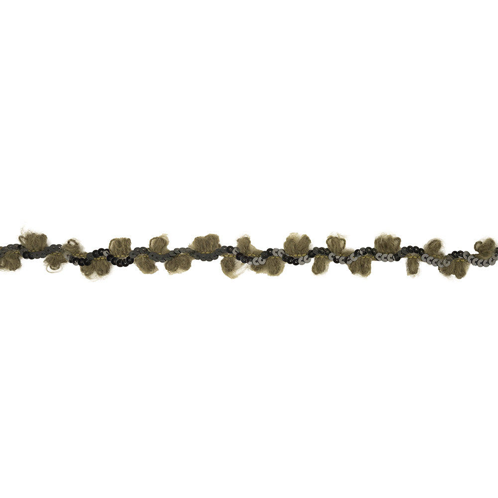 Olive and Forest Fuzzy Loops and Sequins Trim - 0.875