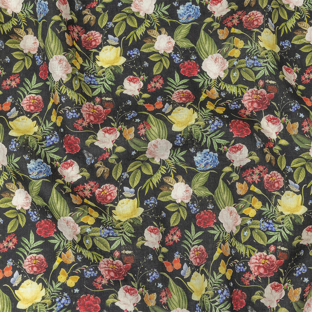 Black, Pink and Yellow Butterfly Garden Medium Weight Linen Woven - Joann Fabrics