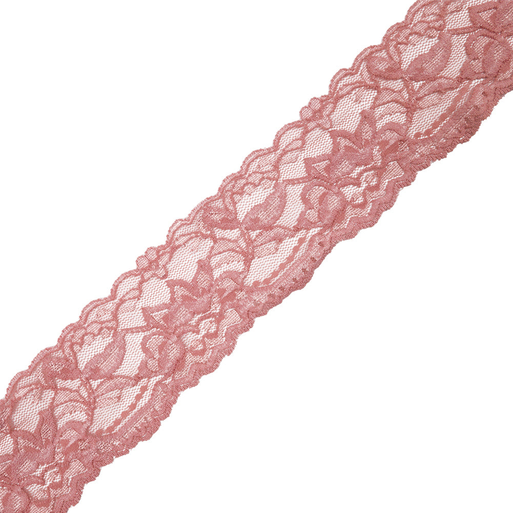 Famous NYC Designer Rose Two Tone Floral Vines Stretch Lace Trim with Scalloped Edges - 2