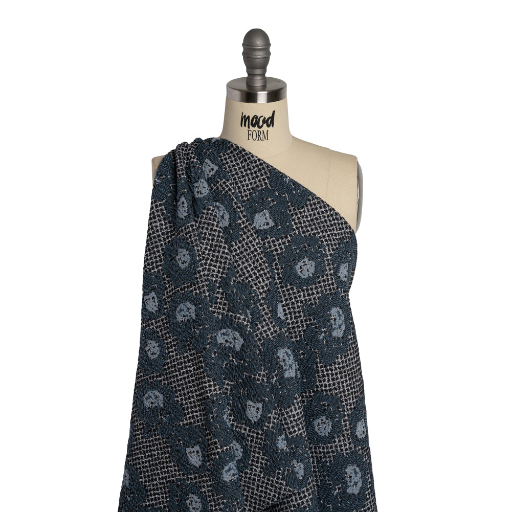 Cotton and Polyester Matelasse - Blue and Black Diamonds and Flowers - Designer Deadstock - Joann Fabrics