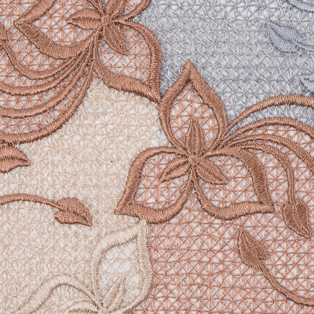 Guipure Lace - Copper, Gray and Cream Tri-Color Floral Chevrons - Joann Fabrics