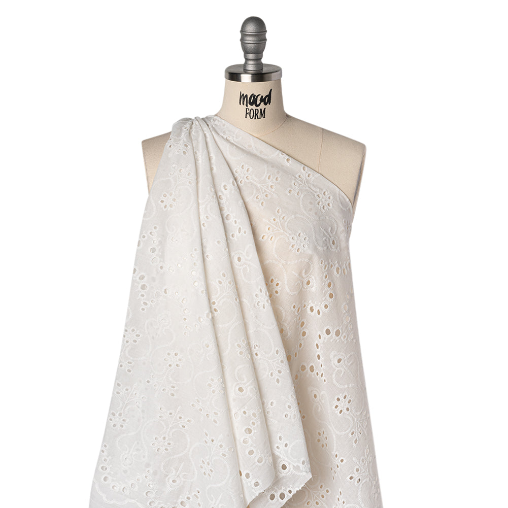 Embroidered Eyelet Cotton Voile - White Flowers and Swirls with Scalloped Borders - Naomi Collection - Joann Fabrics