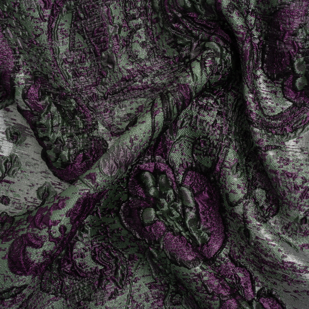 Flowers and Curls Luxury Brocade - Metallic Plum Purple, Sage Green and Gray - Joann Fabrics