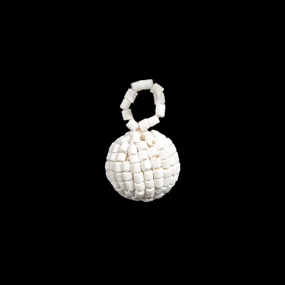 Vintage White Chop Beaded Tassel Applique - 0.5