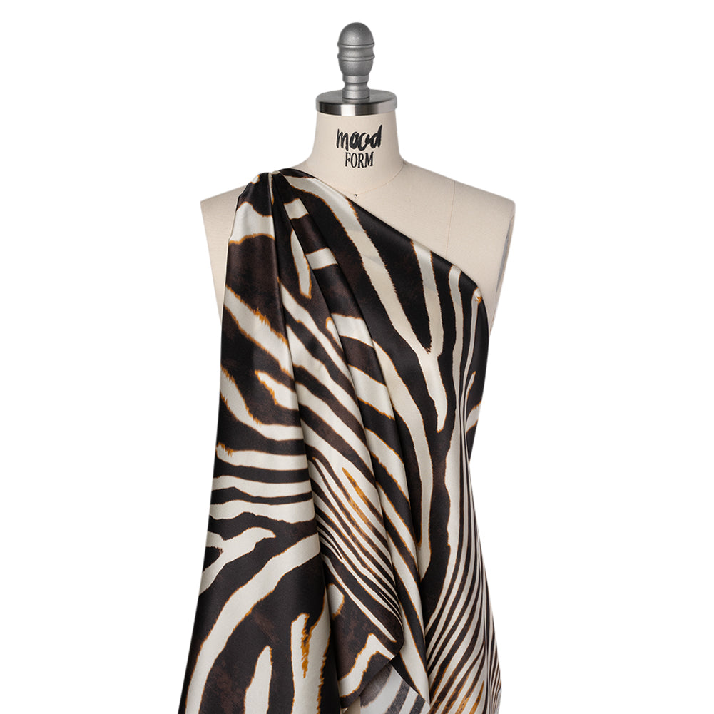 Silk Charmeuse Print 16MM, Made in Italy - Brown and Cream Animal Stripes - Joann Fabrics