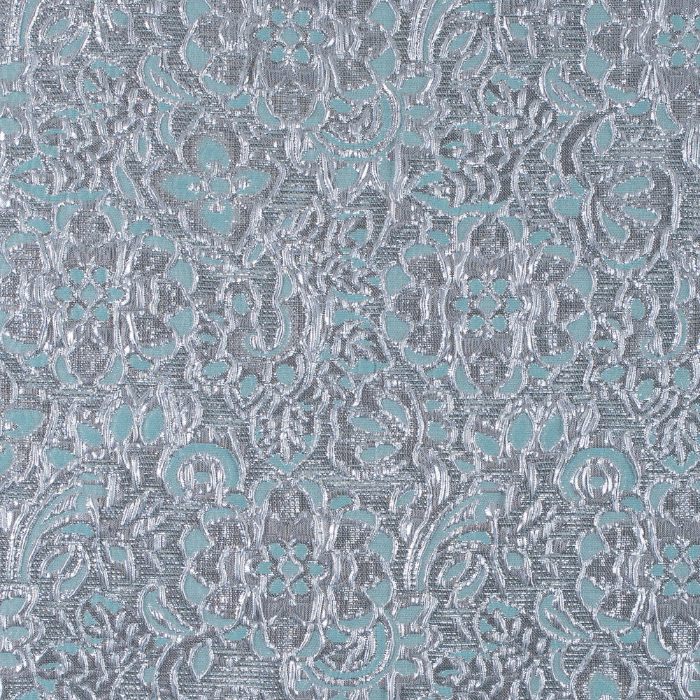 Turquoise/Silver Metallic Floral Brocade - Joann Fabrics