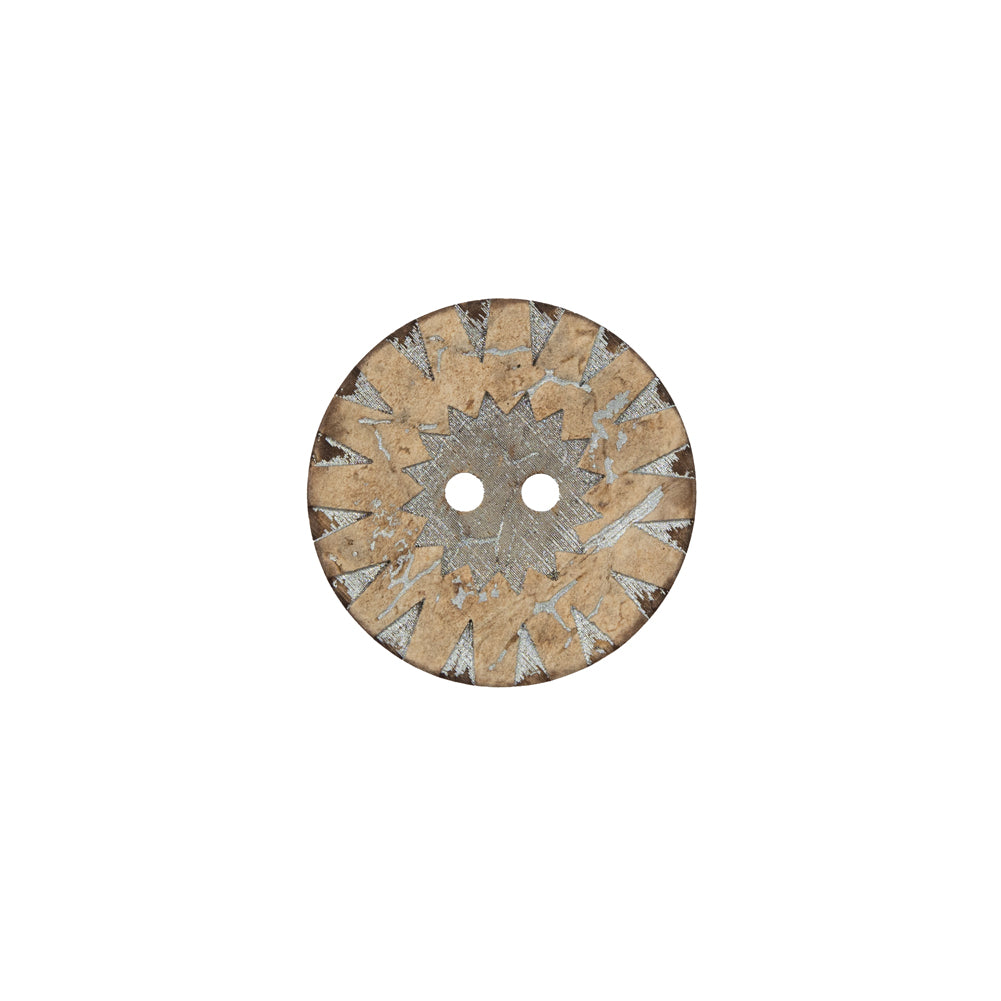 Italian Beige and Silver Carved Coconut Button - 24L/15mm - Joann Fabrics