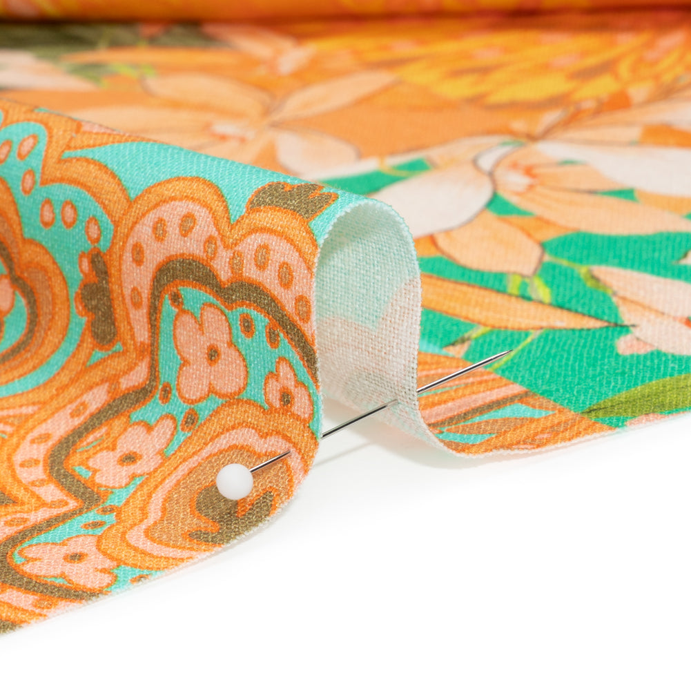 Linen and Rayon Woven Print - Turquoise and Orange Floral and Paisley Patchwork - Mood Exclusive Feel the Power - Joann Fabrics