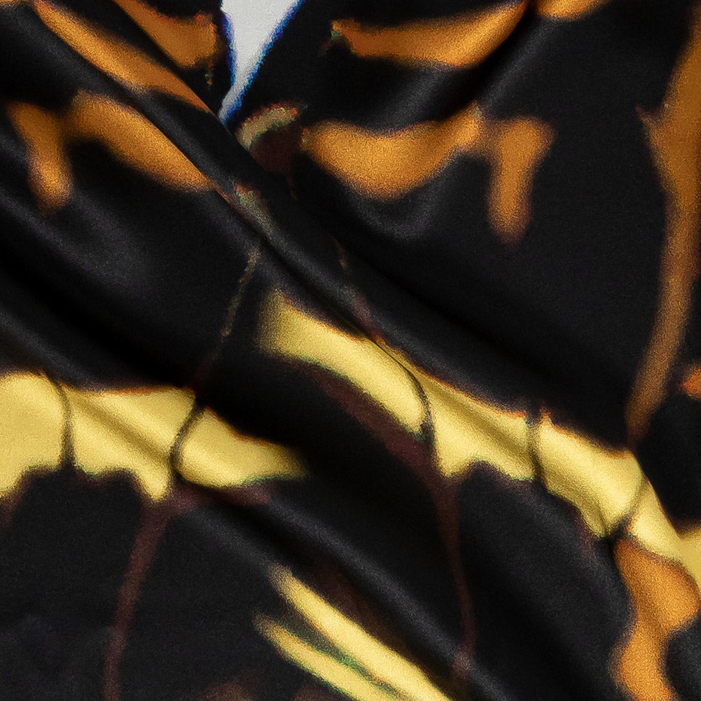 Mood Exclusive Italian White, Yellow and Royal Large-Scale Butterfly Digitally Printed Silk Charmeuse - Joann Fabrics