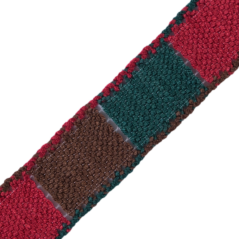 Red, Green and Brown 3-Tone Crochet Trim - 1.25