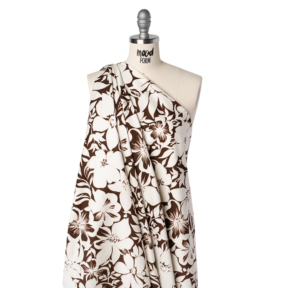 Brushed Cotton Woven - Brown and Ivory Floral - Mood Exclusive Whitewash Bloom Print - Joann Fabrics