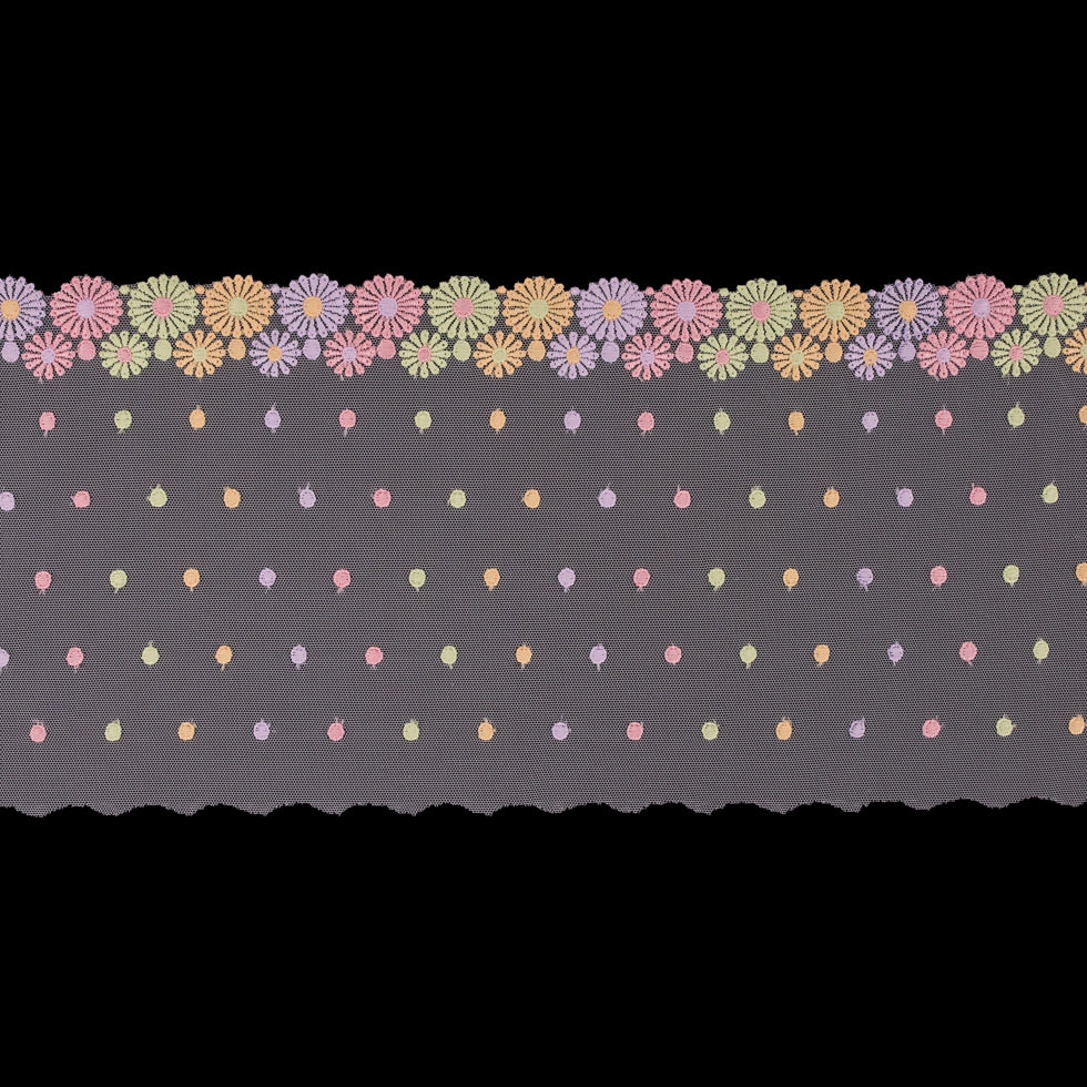 Pastel Floral Embroidery on White Mesh - 6.5
