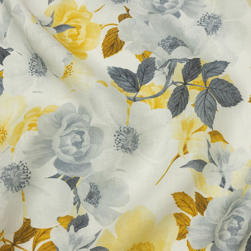 Yellow and Gray Poppy Bouquet Medium Weight Linen Woven - Joann Fabrics