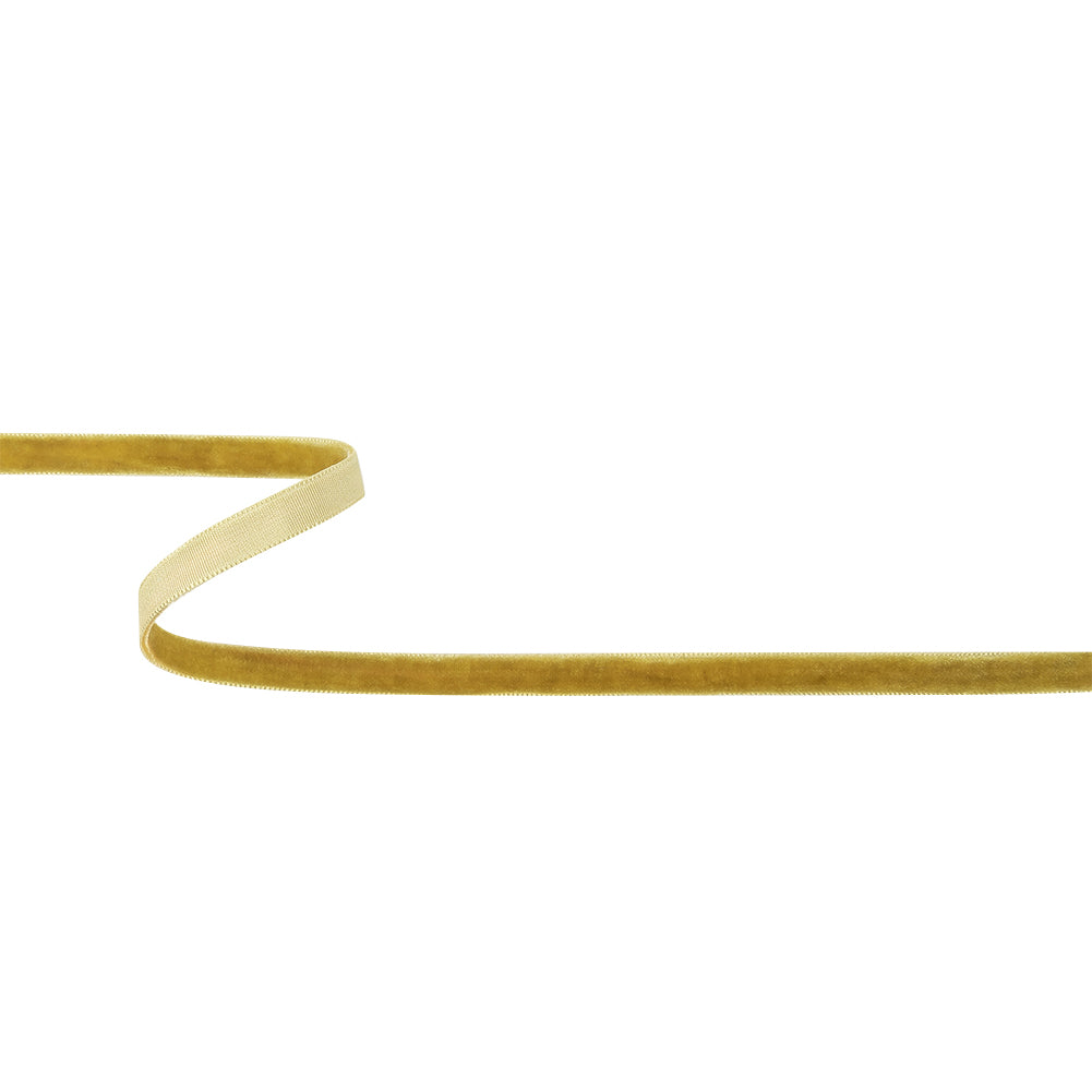 Golden Olive Single Face Velvet Ribbon - 0.375