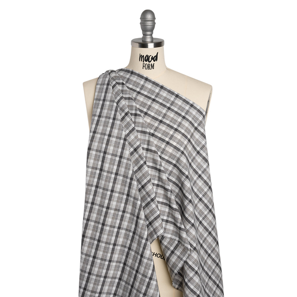 Cotton Oxford Shirting - Charcoal, Gray and White Plaid - Deadstock - Joann Fabrics