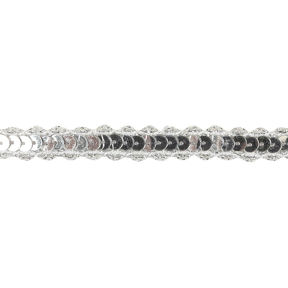 Vintage Metallic Silver and White Sequins Trim with Scalloped Edges - 0.5
