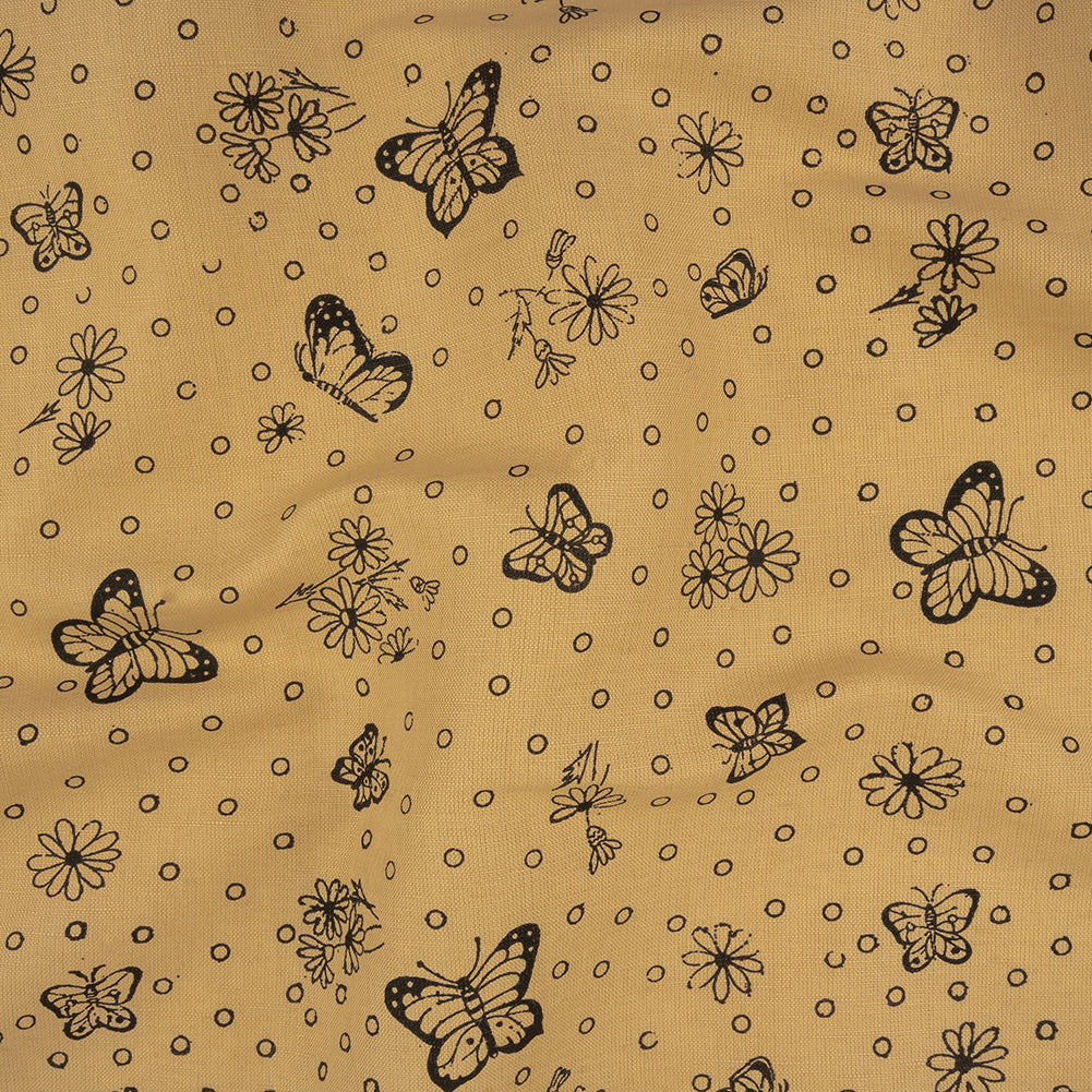 Cream and Black Butterfly Printed Linen Woven - Joann Fabrics