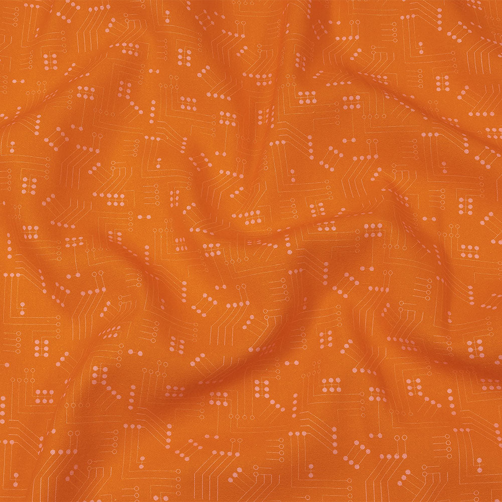 Linen and Rayon Woven - Orange Circuit Board Dots - Circuit Breaker Print - Mood Exclusive Citrus Collection - Joann Fabrics