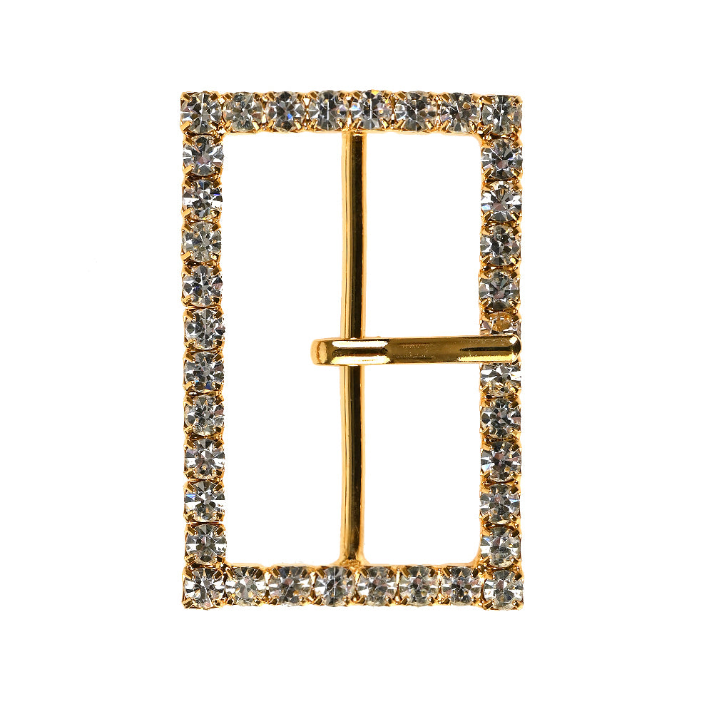 Swarovski Crystal and Gold Rectangular Rhinestone Buckle - 1.375