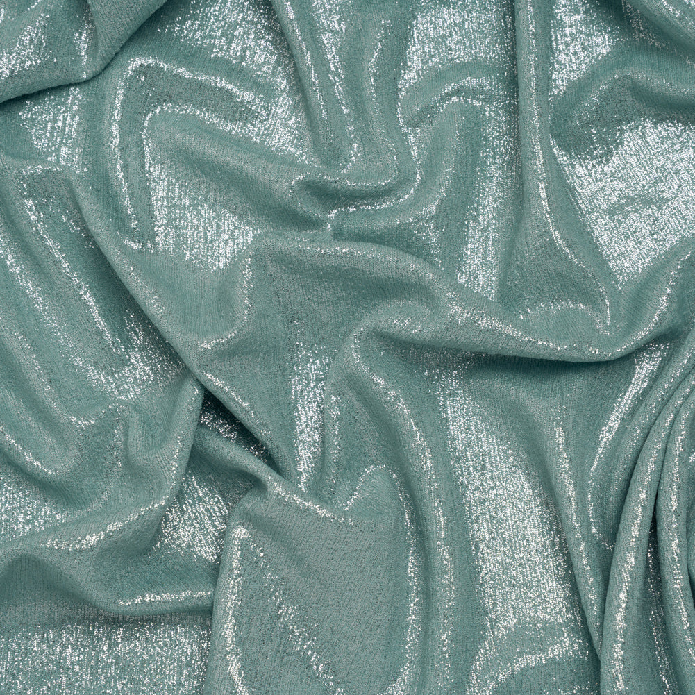 Metallic Foiled Uneven Stretch Rib Knit - Silver on Mint - Estelle Collection - Joann Fabrics
