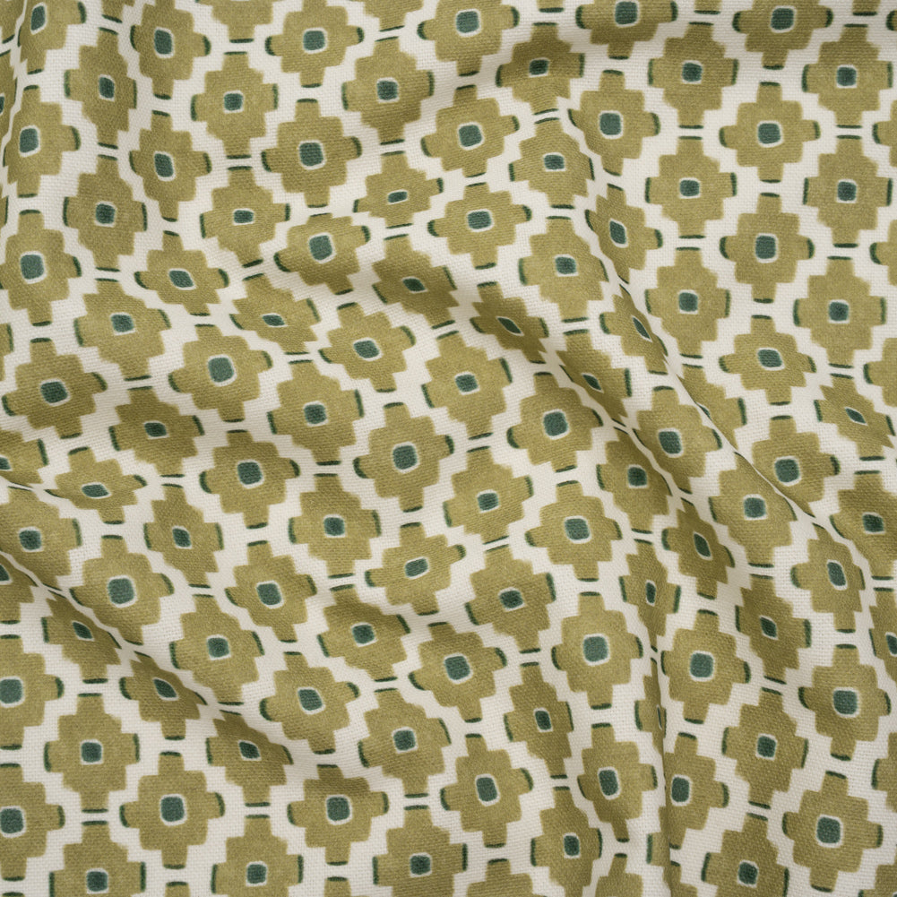 Brushed Cotton and Linen Canvas Print - Pistachio Small Geometric Diamonds - British Imported - Joann Fabrics