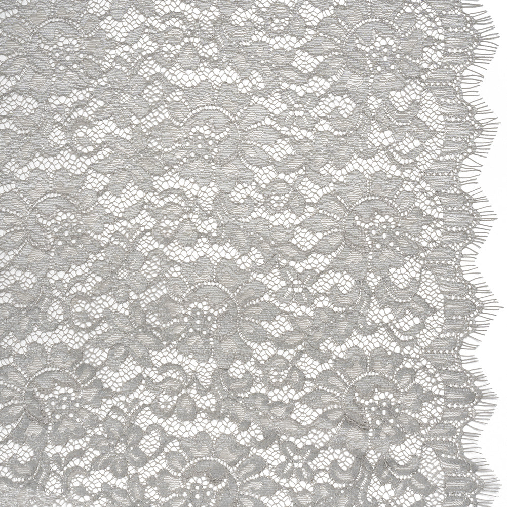 Luminous Delicate Raschel Lace Panel with Finished Edges - Sandstone Gray and Silver Blooming Flowers and Leaves - Joann Fabrics