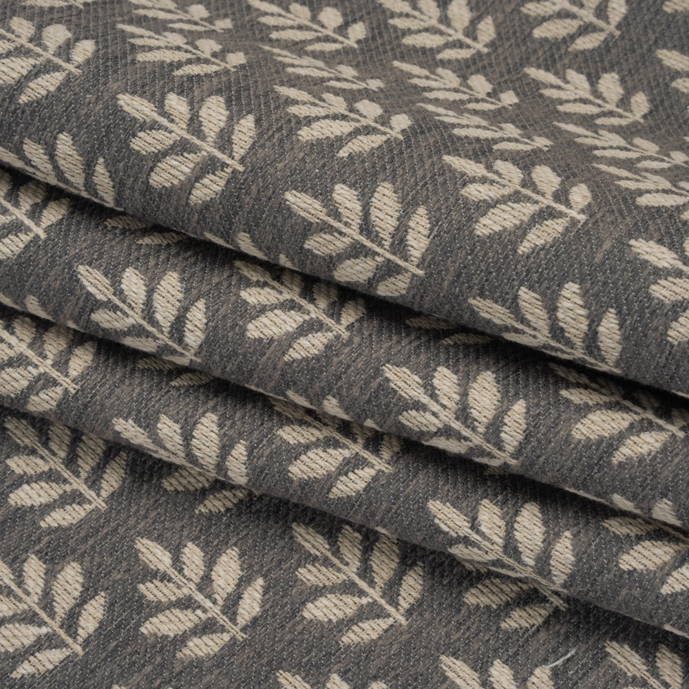 Polyester and Cotton Twill Jacquard - Charcoal Lines of Leaves - British Imported - Joann Fabrics
