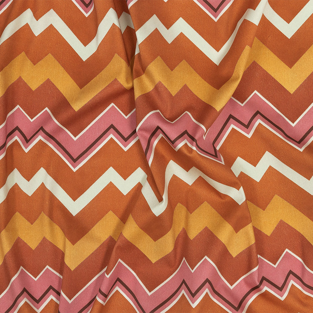 Stretch Cotton Sateen - Pink and Orange Zig Zags - Festa di Apollo Print - Mood Exclusive Viso Collection - Joann Fabrics