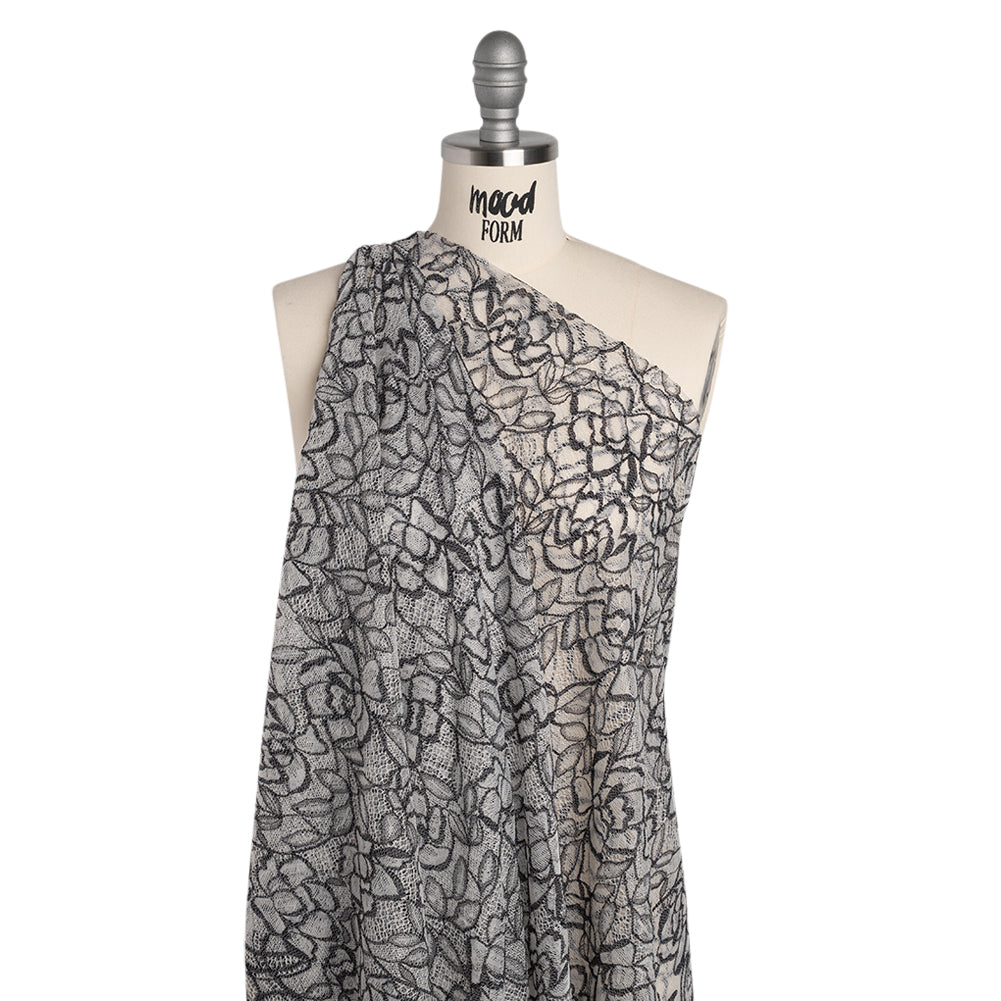 Corded Lace with Finished Edge - Black on White Sweeping Roses - Joann Fabrics
