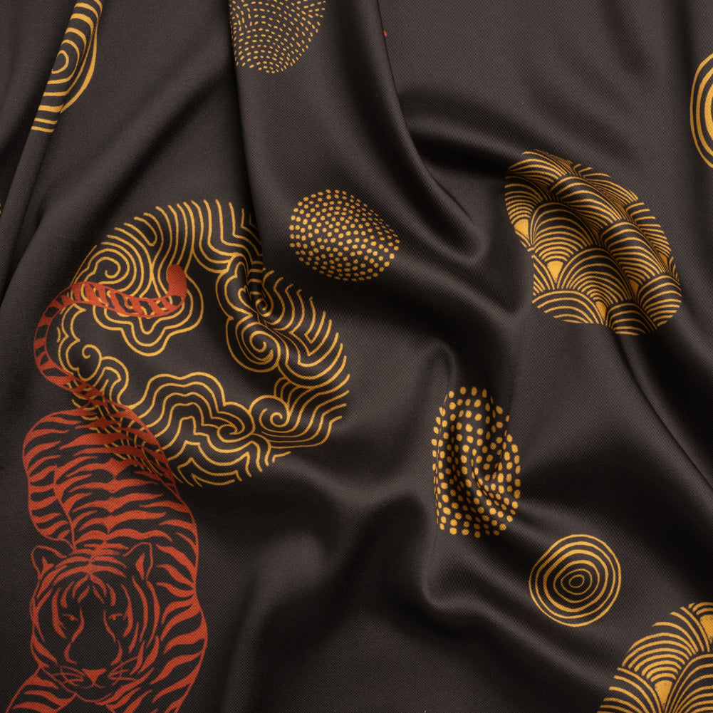 Recycled Polyester Twill Print - Black and Yellow Tigers and Circles - Mood Exclusive Last Known Survivor - Joann Fabrics