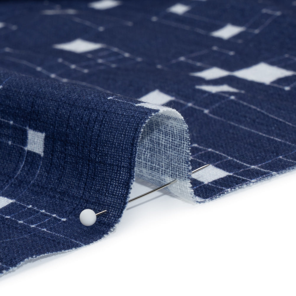 Slubbed Gauzy Cotton Woven Print - Navy Geometric Squares - Mood Exclusive Blocked In - Joann Fabrics