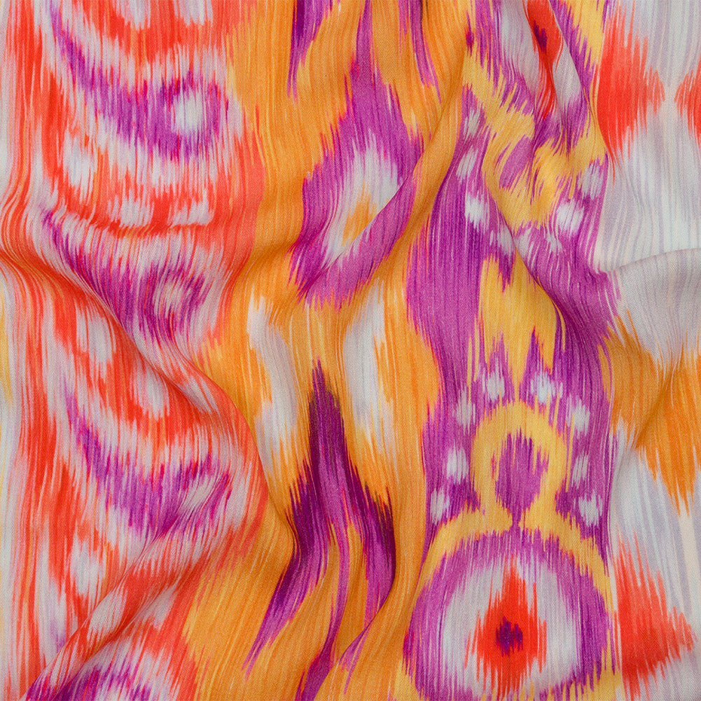 Gauzy Wrinkled Rayon Woven Print - Purple and Yellow Ikat Paisley Stripes - Mood Exclusive Feathered Psyche - Joann Fabrics