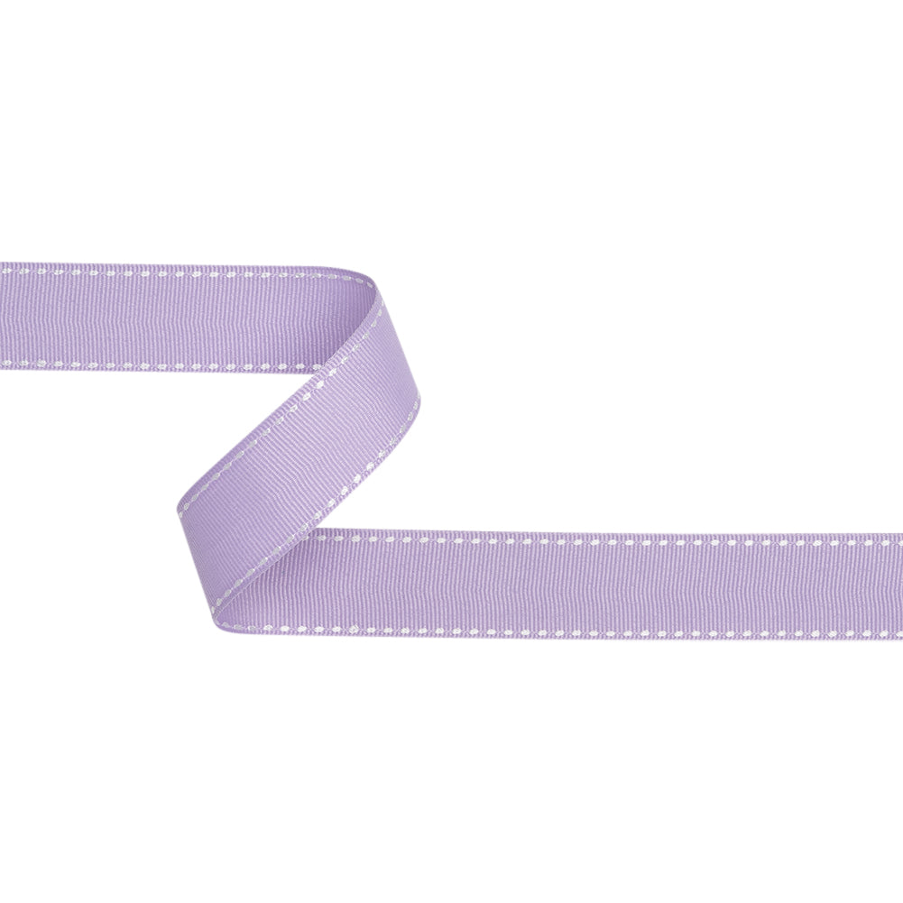 Grosgrain Ribbon with White Stitched Borders - Lilac - 1