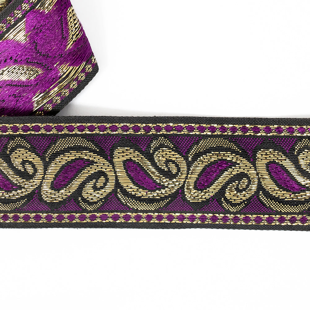 Purple and Metallic Gold Paisley Jacquard Ribbon - 1.625