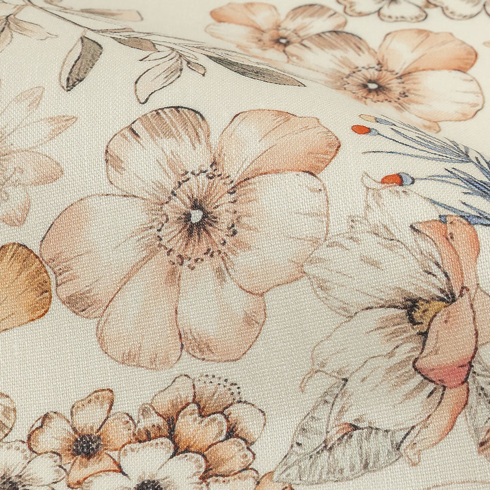 Peach, Red and White Floral Stretch Linen and Rayon Woven - Joann Fabrics