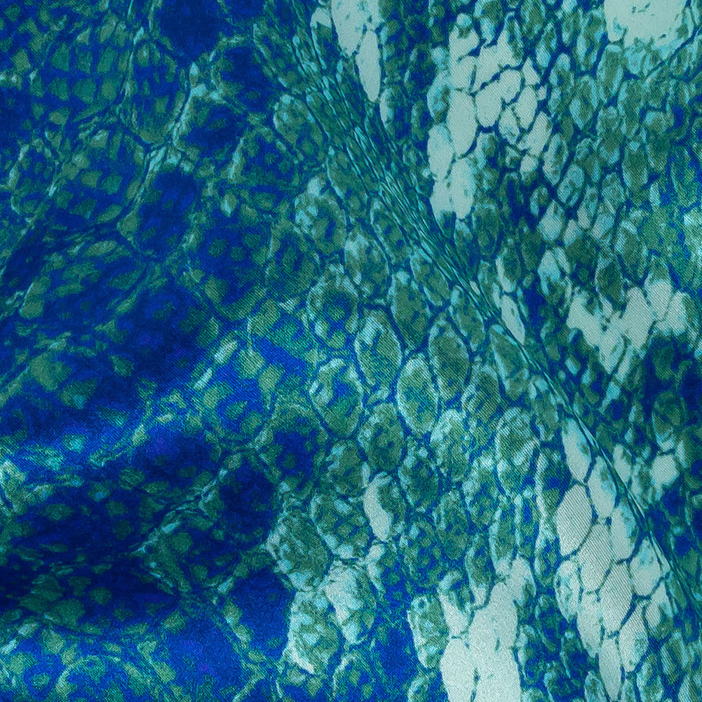 Mood Exclusive Italian Royal and Jade Python Printed Silk Charmeuse - Joann Fabrics