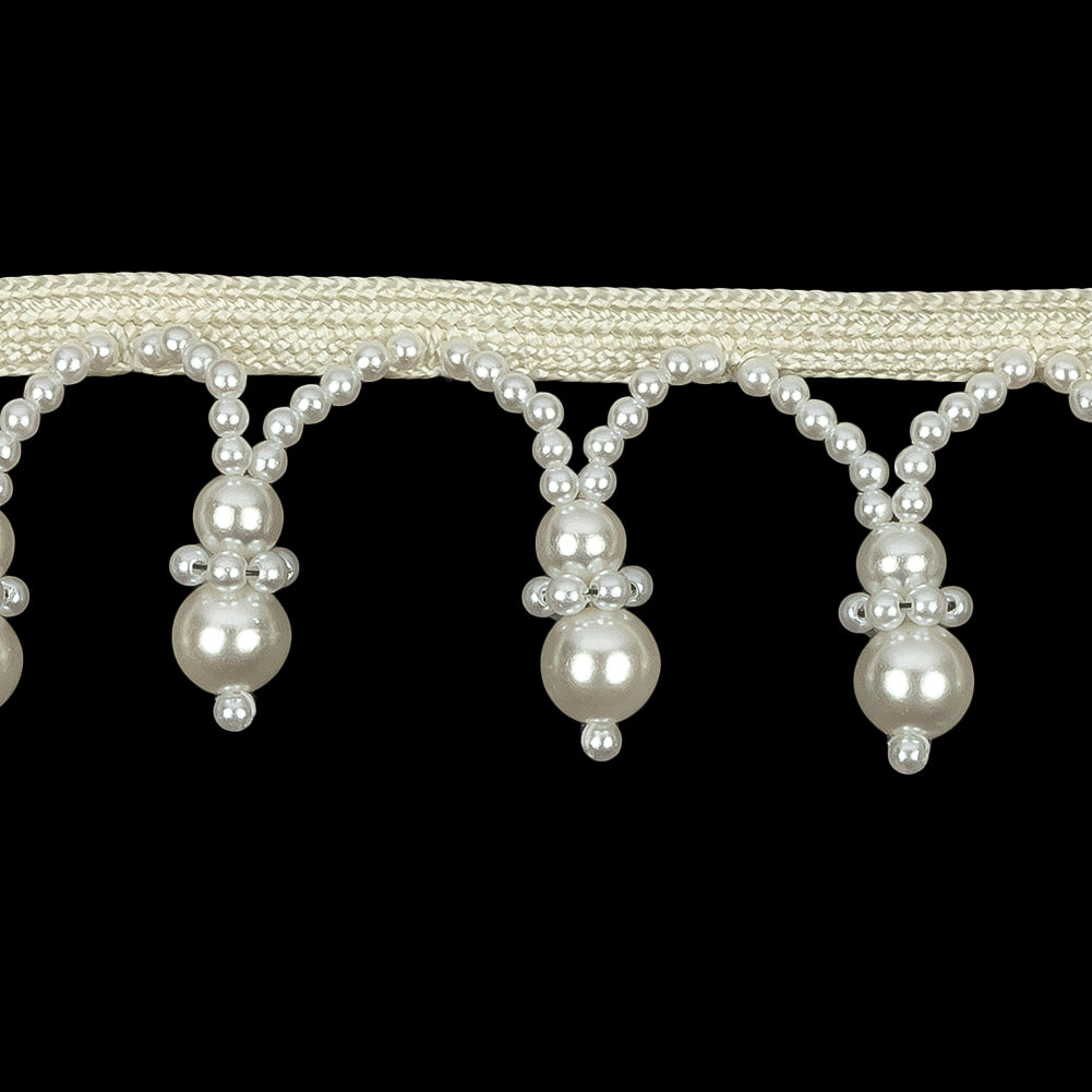 Vintage White and Faux Pearl Beaded Fringe Trim - 1.25