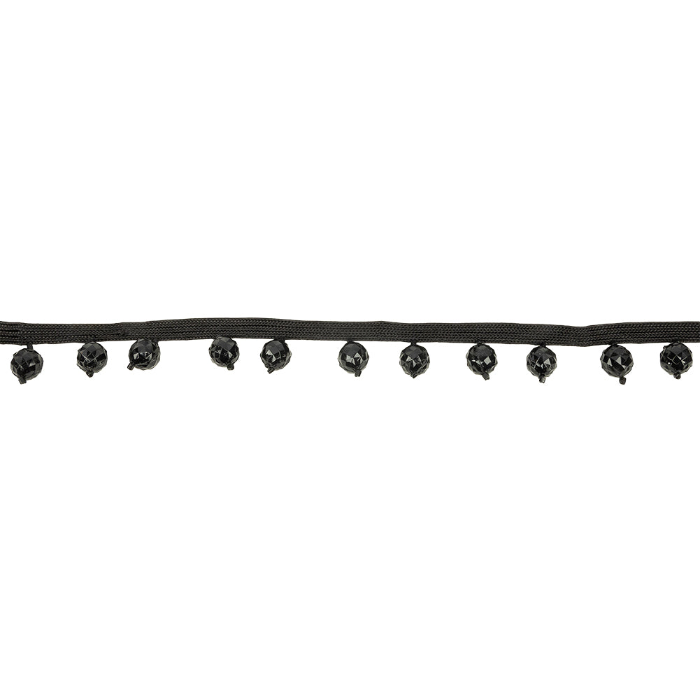 Vintage Black Faceted Beaded Fringe Trim - 0.75